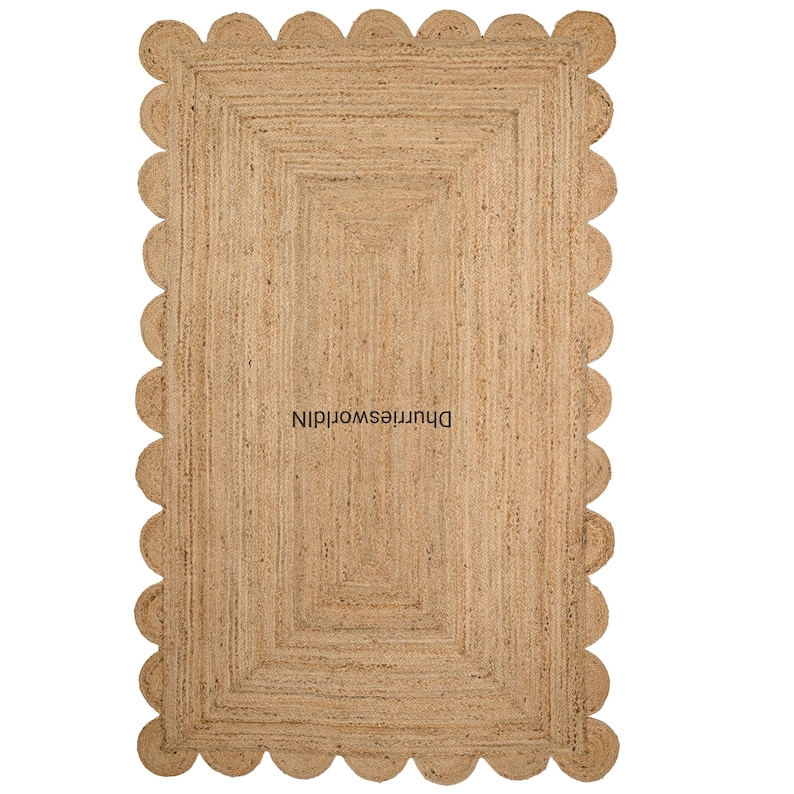 Natural Jute Scalloped Rug, Handwoven Area Rug image 1