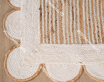 Carpette en jute festonnée tressée à la main : décoration bohème moderne