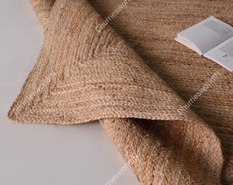 Hand Braided Jute Rug – Natural Fiber Bohemian Decor Braided Rectangular Boho Decor Rug, Jute Area Rug, Square Jute rug Custom Size Rug