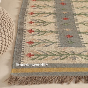 Alfombra Kilim de lana y yute tejida a mano, alfombra geométrica bohemia para pasillo y escaleras, alfombra tribal de tejido plano, alfombra para entrada o cocina.