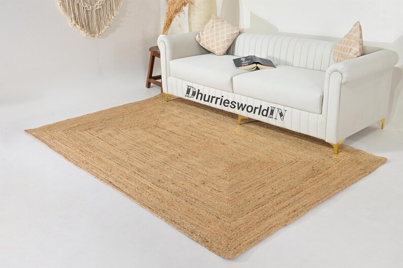 Dywan z juty pleciony ręcznie – naturalny dywan w stylu boho, pleciony, prostokątny, dywan w stylu boho, dywan z juty, kwadratowy dywan z juty, dywan na wymiar zdjęcie 15