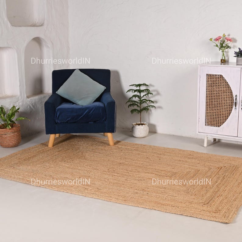 Dywan z juty pleciony ręcznie – naturalny dywan w stylu boho, pleciony, prostokątny, dywan w stylu boho, dywan z juty, kwadratowy dywan z juty, dywan na wymiar zdjęcie 17