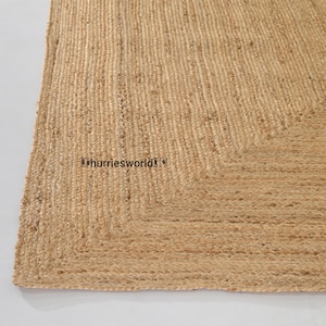 Handwoven Jute Area Rug: Natural Fiber Boho Decor, Custom Size