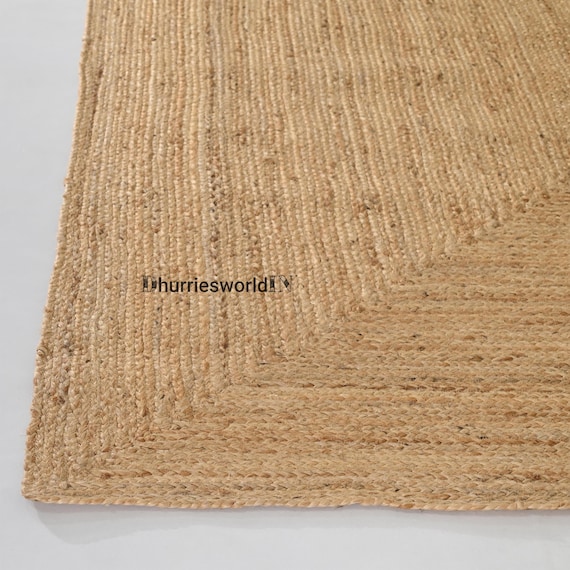 Hand Braided Jute Rug – Natural Fiber Bohemian Decor Braided Rectangular Boho Decor Rug, Jute Area Rug, Square Jute rug Custom Size Rug