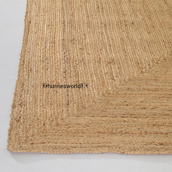 Hand Braided Jute Rug – Natural Fiber Bohemian Decor Braided Rectangular Boho Decor Rug, Jute Area Rug, Square Jute rug Custom Size Rug