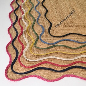 Natural Jute Rug- Wavy Edge Rug, Scalloped Jute Rug, Bohemian Rug, Jute Scalloped Rug, Jute Rug Rectangular, Scallop Jute Rug, Custom Rug