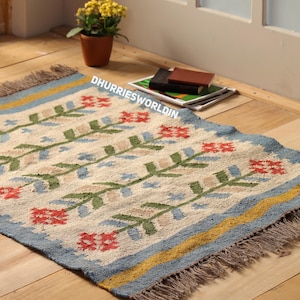 Handvävd jutematta, blommig kelimmatta, bohomatta i naturfiber, handgjord lantlig vardagsrumsmatta, anpassad storlek, flerfärgad blommig matta bild 7