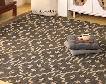 Handwoven Wool Jute Kilim Rug, Traditional Indian Dhurrie Handmade, Kilim Dhurrie Rug, Traditional Indian jute Area rug