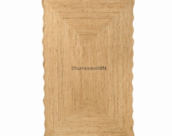 Tapis en jute fait main : tapis bohème festonné