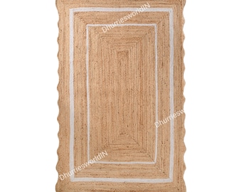 Handmade Scalloped Jute Rug – Bohemian Natural Fiber Area Rug