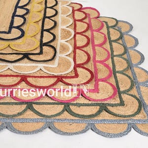 Scallop Jute Rug, Natural Jute Wavy Edge Rug, Scalloped Border Rug, Bohemian Jute Rug, Boho Decor Area Rug, Custom Size Jute Rug