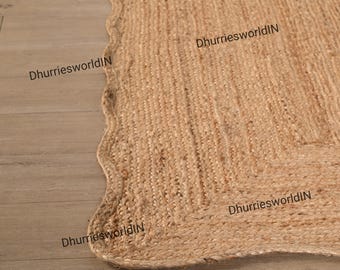 Handmade Jute Runner Rug: Scalloped Bohemian Rug