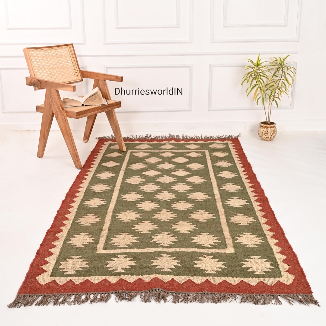 Handwoven Wool Kilim Rug, Bohemian Southwestern Design Indian Kilim Rug ...