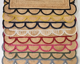 Tapis en jute avec bords festonnés : fibre naturelle, respectueux de l&#39;environnement, dimension personnalisée