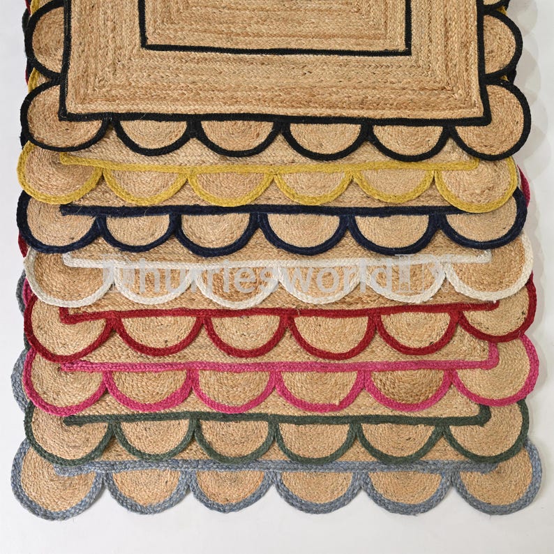 Natural Jute Scalloped Rug, Handwoven Area Rug image 2