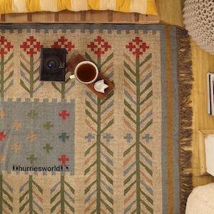 Vintage Wool Jute Kilim Rug, Handwoven, Wool and Jute Rug Handmade, Kilim Dhurrie Rug, Traditional Indian jute Area rug,traditonal kilim rug, handmade jute rug, jute rug, wool jute rug, 4x6 kilim rug, najavo kilim rug, eco friendly rug, flatweave jute rug, handwoven rug, bohemian rug, kilim carpet, multicolour rug, turkish kilim rug