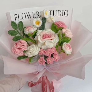 Rose häkeln, Gänseblümchen häkeln, Maiglöckchen häkeln, Lilie häkeln, Blumenstrauß gehäkelt, Geschenk häkeln