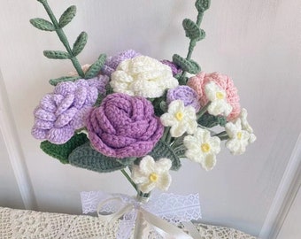 Bouquet au crochet,bouquet de fleurs fait main,bouquet de fleurs au crochet,Saint Valentin et fête des mères,La mariée a porté des fleurs,Bouquet à la main