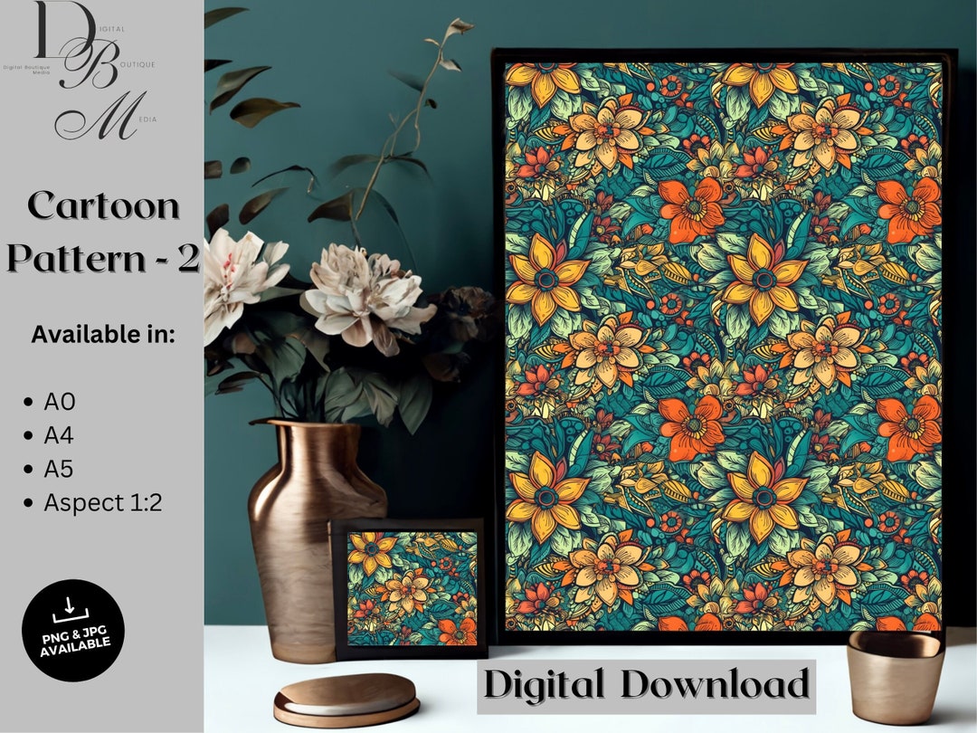 Digital Cartoon Styled Floral Pattern Wrapped and Mirrored - Etsy