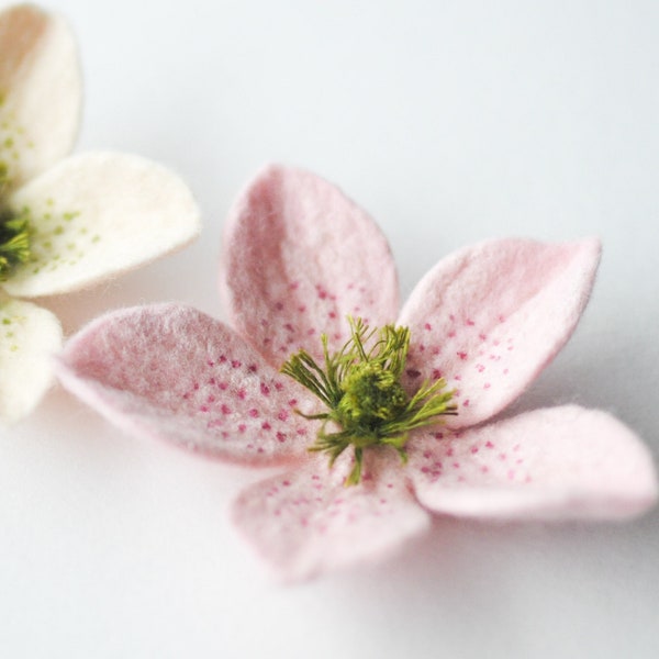 Handfelt Pink Hellebore Blossom, Handmade Felt Flower Brooch, 2.5 Inch Wool Floral Lapel Pin