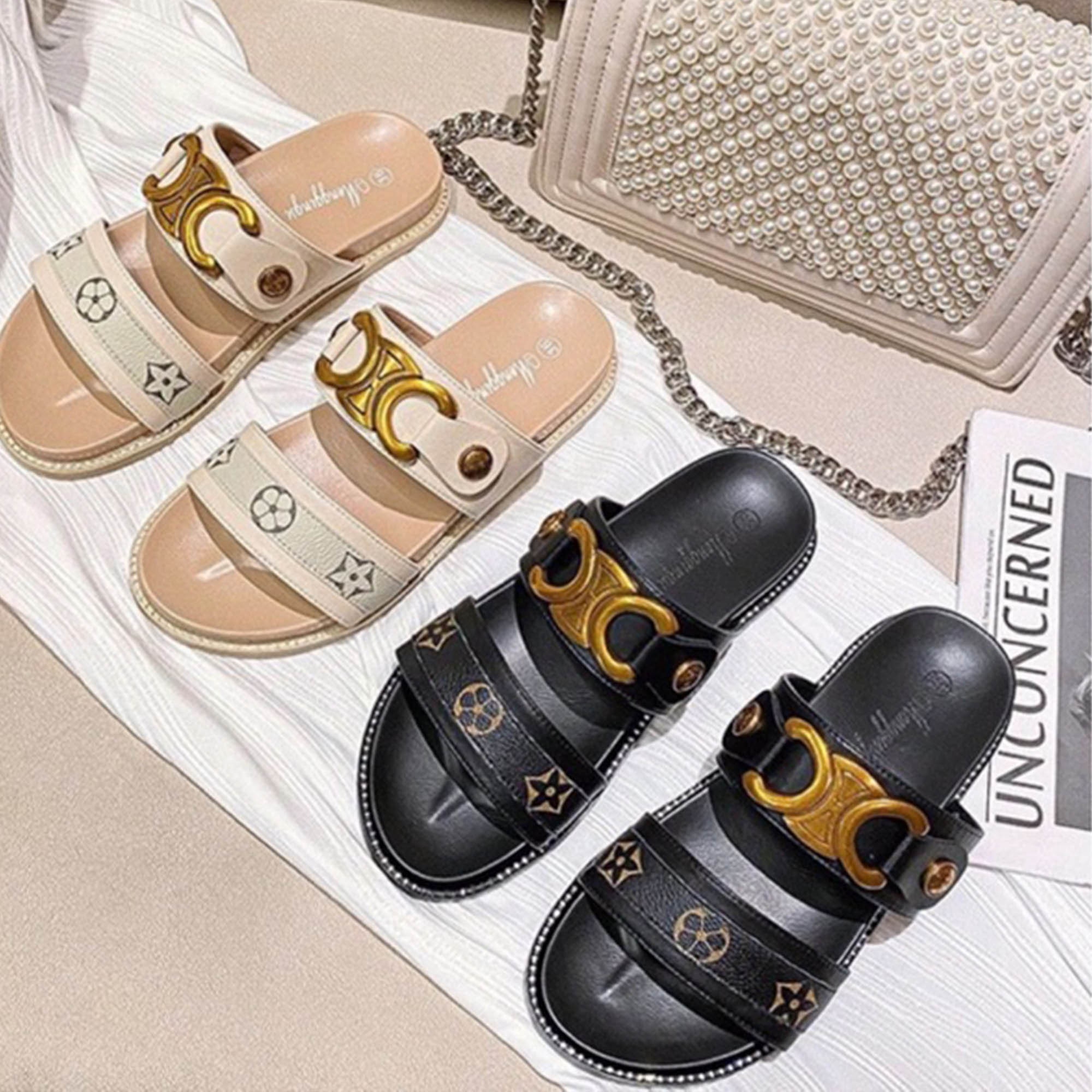 Sandal nữ chanel hai quai dáng khoẻ nhiều màu đẹp chất vải lót da bò lien fashion #31 Sandal nữ chanel hai quai dáng khoẻ nhiều màu đẹp chất vải lót da bò lien fashion