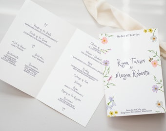 Wedding Program Template | Handwritten Order of Service Painted Wildflower Editable Download, Floral Order of Events, 002 Secret Garden