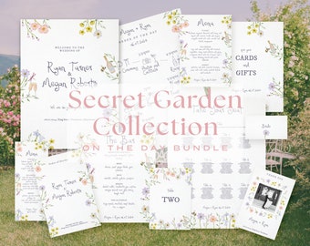 Wedding Day Bundle Templates | Watercolor Wildflower Wedding Stationery Templates, Handwritten Fairytale Wedding Signs, 002 Secret Garden