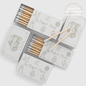 Matchbox Favor Template Digital | Personalized Matches for Wedding, Hand Drawn Illustrations Customizable, Unique Wedding Gift 001 Originals