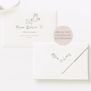 Envelope Template Printable | Addressed Wedding Invitation Envelope, Editable Download Modern Calligraphy Envelope Hand Drawn, 001 Originals