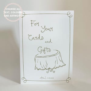 Karten und Geschenke Schild Hochzeit Vorlage | Handschriftliche Schrift & handgezeichnete Doodle-Illustrationen, modernes benutzerdefiniertes Zeichen bearbeitbar, 001 Originale