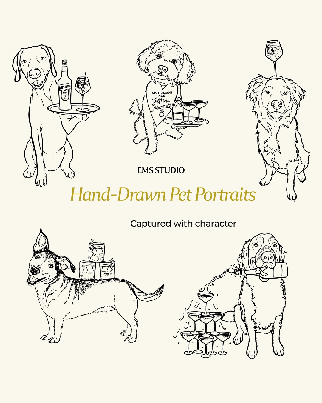 Custom Pet Portrait | Hand Drawn Dog Illustration for Wedding, Pet ...