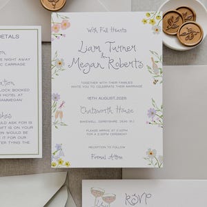 Modelo de suíte de convite de casamento | Convite de casamento pintado em aquarela com flores silvestres, caligrafia moderna escrita à mão, sob medida, 002 Secret Garden