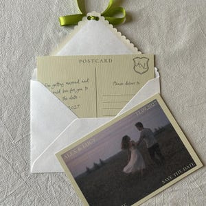 Modello di cartolina "Salva la data" con foto / Cartolina bifacciale con illustrazioni disegnate a mano / Download digitale stampabile