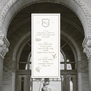 Ręcznie pisany szablon menu weselnego | Menu weselne z ilustracjami w stylu Doodle | Edytowalne do wydruku