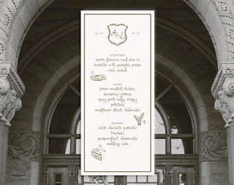 Handwritten Wedding Menu Template | Doodle-Illustrated Reception Menu | Editable Printable Download