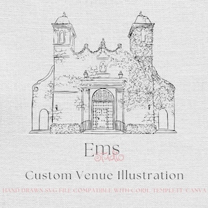 Ilustración de lugar de celebración de bodas personalizada Descarga digital / Boceto de lugar abstracto dibujado a mano para invitación de boda Archivo SVG de lugar personalizado