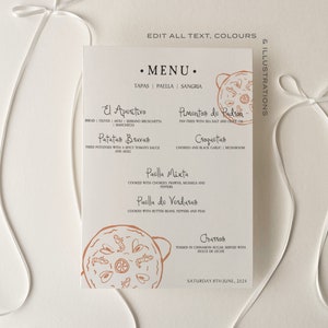 Handgeschriebene MENÜ-Vorlage | Handgezeichnete Illustrationen, Spanisches Tapas-Menü, Moderne Kalligraphie Hochzeit nach Maß, Dinner Party, 005