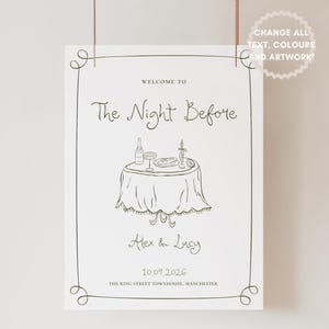 Rehearsal Dinner Welcome Sign Template | Hand Drawn Illustrations Night Before Wedding Welcome Sign, Handwritten Colorful, 001 Originals