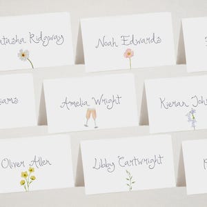 Platzkarten Vorlage | Handschriftliche Ortsnamen und gemalte Aquarellgrafiken, maßgeschneiderte Boho Wildblumen bearbeitbar druckbar, 002 Secret Garden