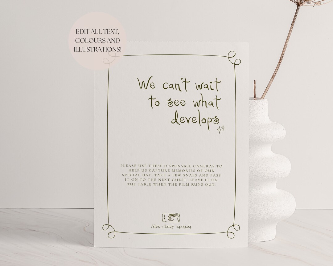 Disposable Camera Sign Template Wedding Handwritten & Hand Drawn Sign ...
