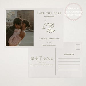 Foto Save the Date Postkarte Vorlage | Handgezeichnete Illustrationen doppelseitig minimalistisch Speichern Sie unsere Datum Postkarte bearbeitbar, 001 Originale