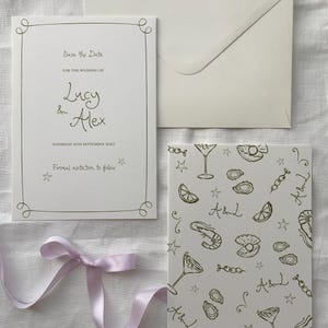 Save the Date Template | Hand Drawn Illustrations Double-Sided Card | Editable Printable Wedding Announcement