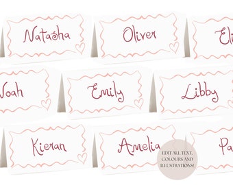 Place Card Template | Handwritten & Hand Drawn Illustrations, Squiggle Border Trendy Bridal Shower, Editable Valentines Cards, 003 Be Mine