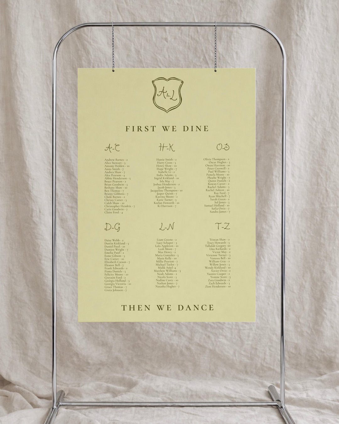 Wedding Seating Chart Template | Hand Drawn Alphabetical Table Plan ...
