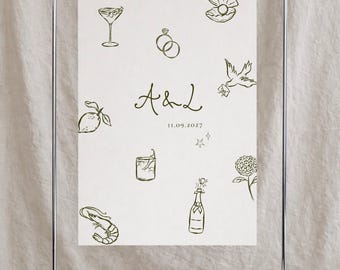 Hand Drawn Wedding Welcome Sign Template | Illustrated Whimsical Reception Sign | Editable Printable
