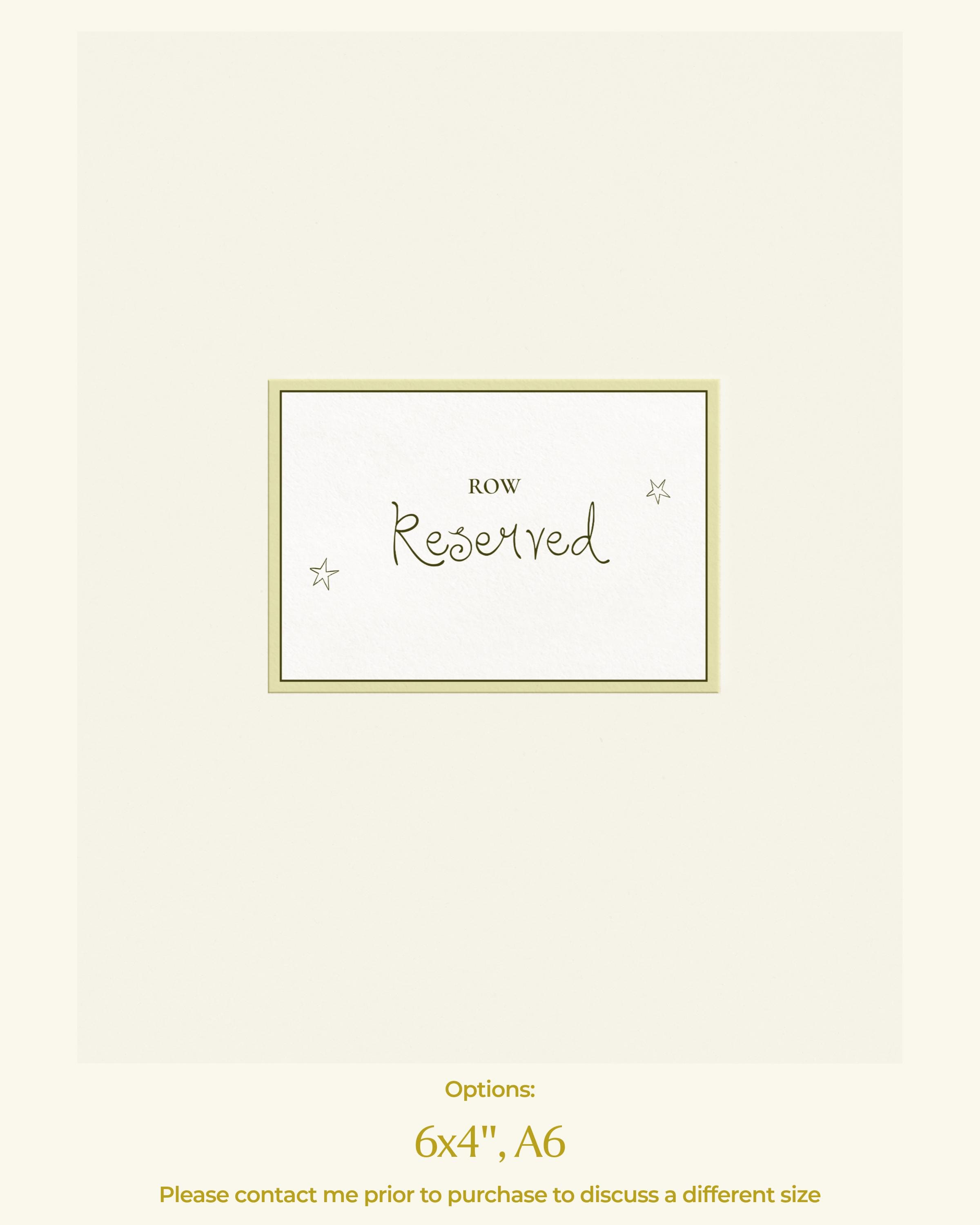 Paper Reserve Rows Reserved Row Sign Template | Minimal Hand Lettered Wedding Sign ...