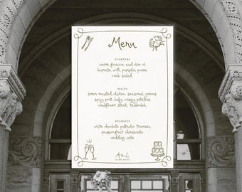 Hand Drawn Wedding Menu Template | Editable & Printable Digital Download