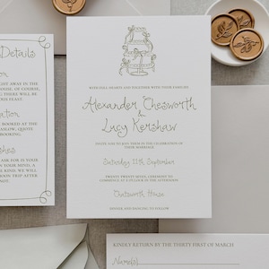 Hochzeitseinladungs-Vorlage | Handgeschriebene und handgezeichnete Doodle-Illustrationen, maßgeschneidertes, skurriles Invite-RSVP-3-teiliges Set, 001 Originals
