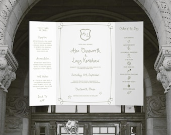 Gatefold Wedding Invitation Template | Whimsical Hand Drawn Printable Folded Invite Design