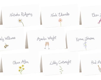 Place Cards Template | Handwritten Place Names & Painted Watercolor Graphics, Bespoke Boho Wildflower Editable Printable, 002 Secret Garden